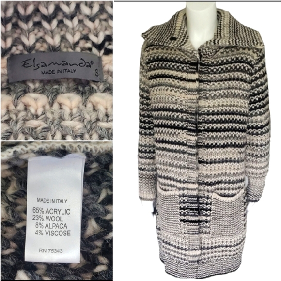 Elsamanda Wool Blend Made In Italy Knitting Gray Stripe Long Cardigan. S… - Picture 4 of 16